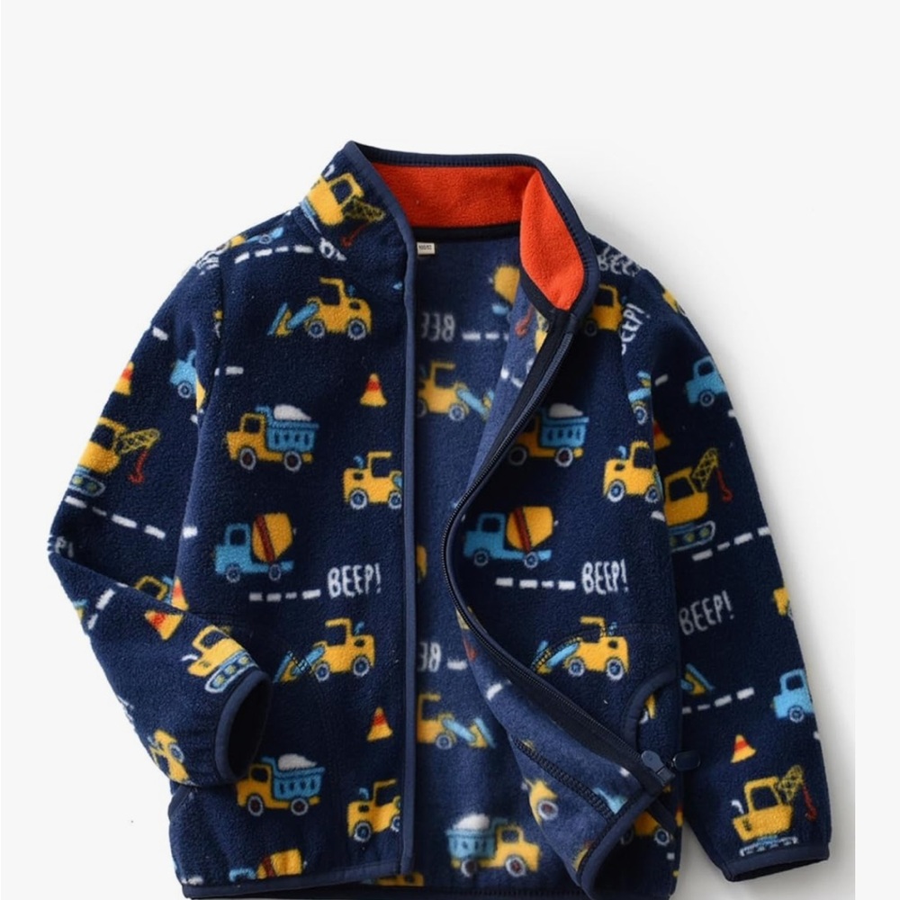 Kids' Navy Fleece Jacket with Vehicle Print